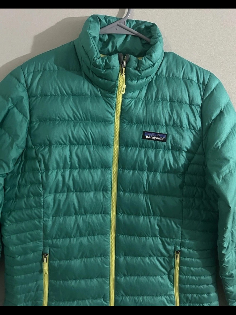 Patagonia Women’s Medium Goose Down Full Zip Puffer Sweater Jacket Emerald Green - Picture 3 of 12